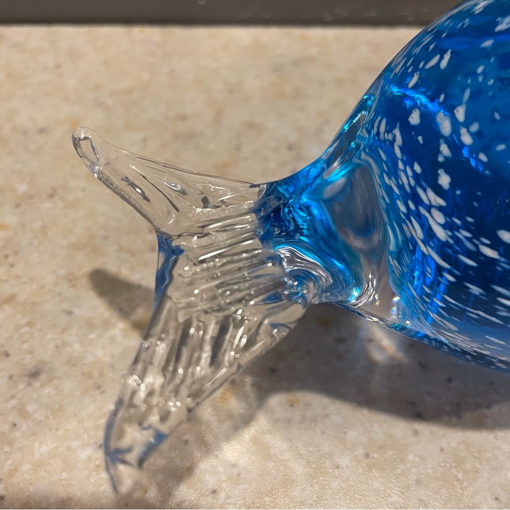 Vintage Swedish Blown Glass Puffer Fish Blue White Sommerso Figurine Paperweight - Picture 7 of 11